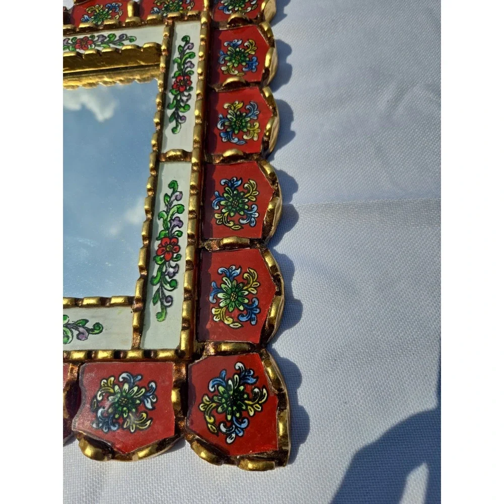 NEW Peruvian Hanging Cuzco  Rectangular Mirror PURPLE Hand Painted Art 12x10